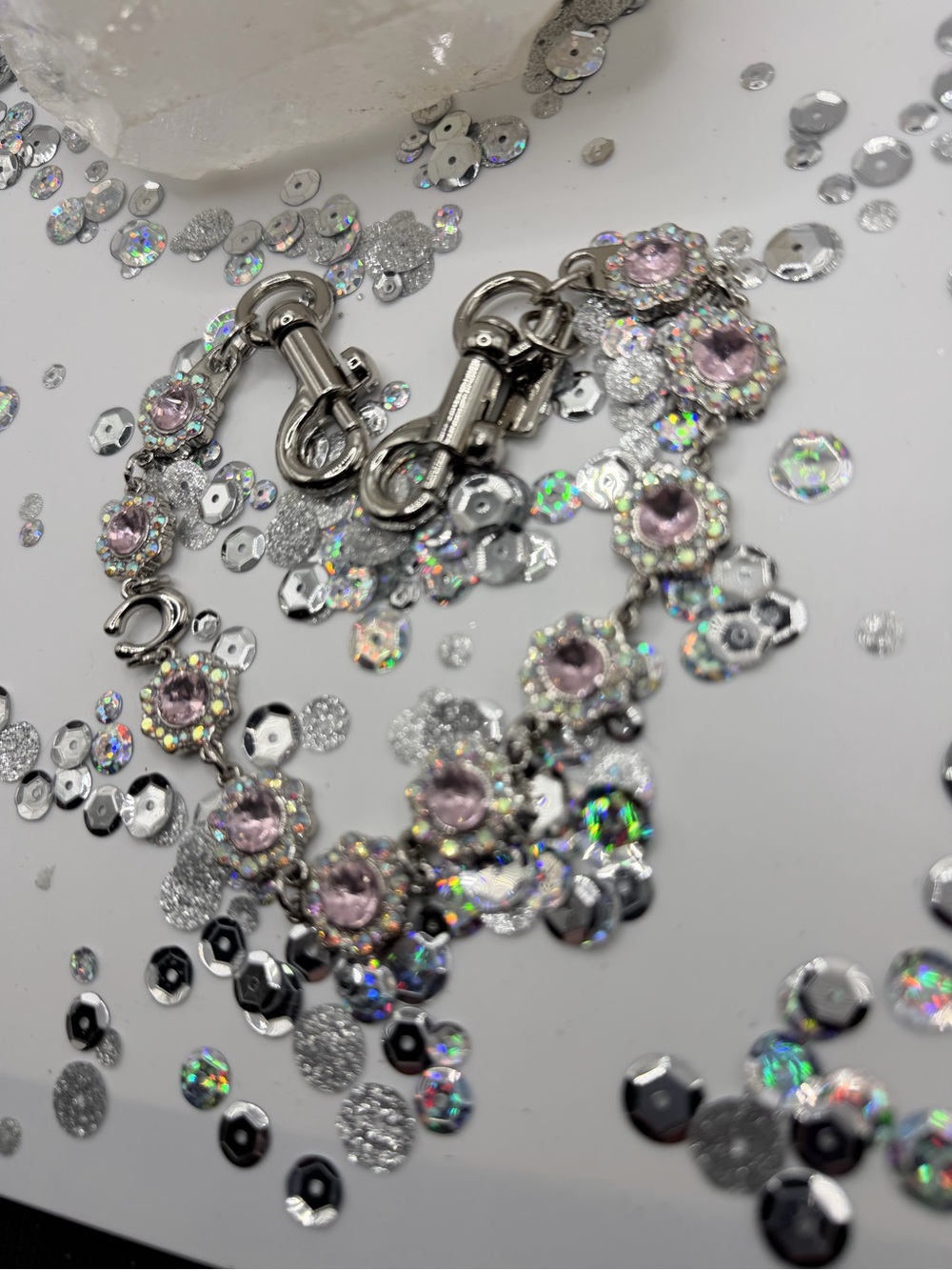 Delicate Pink Crystal Flower Link Bag Chain New - Women Jewelry